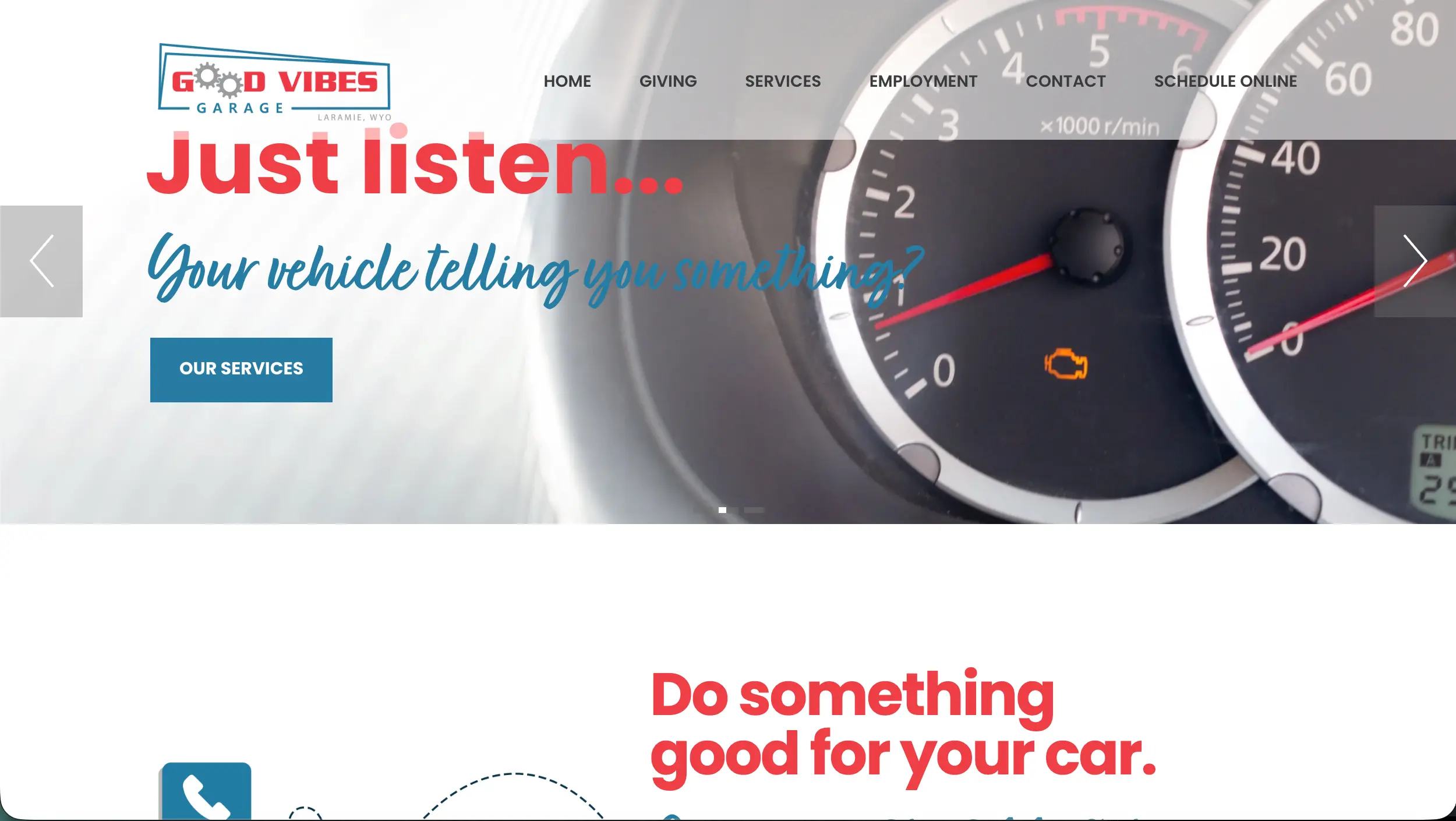Good Vibes Garage auto repair website example
