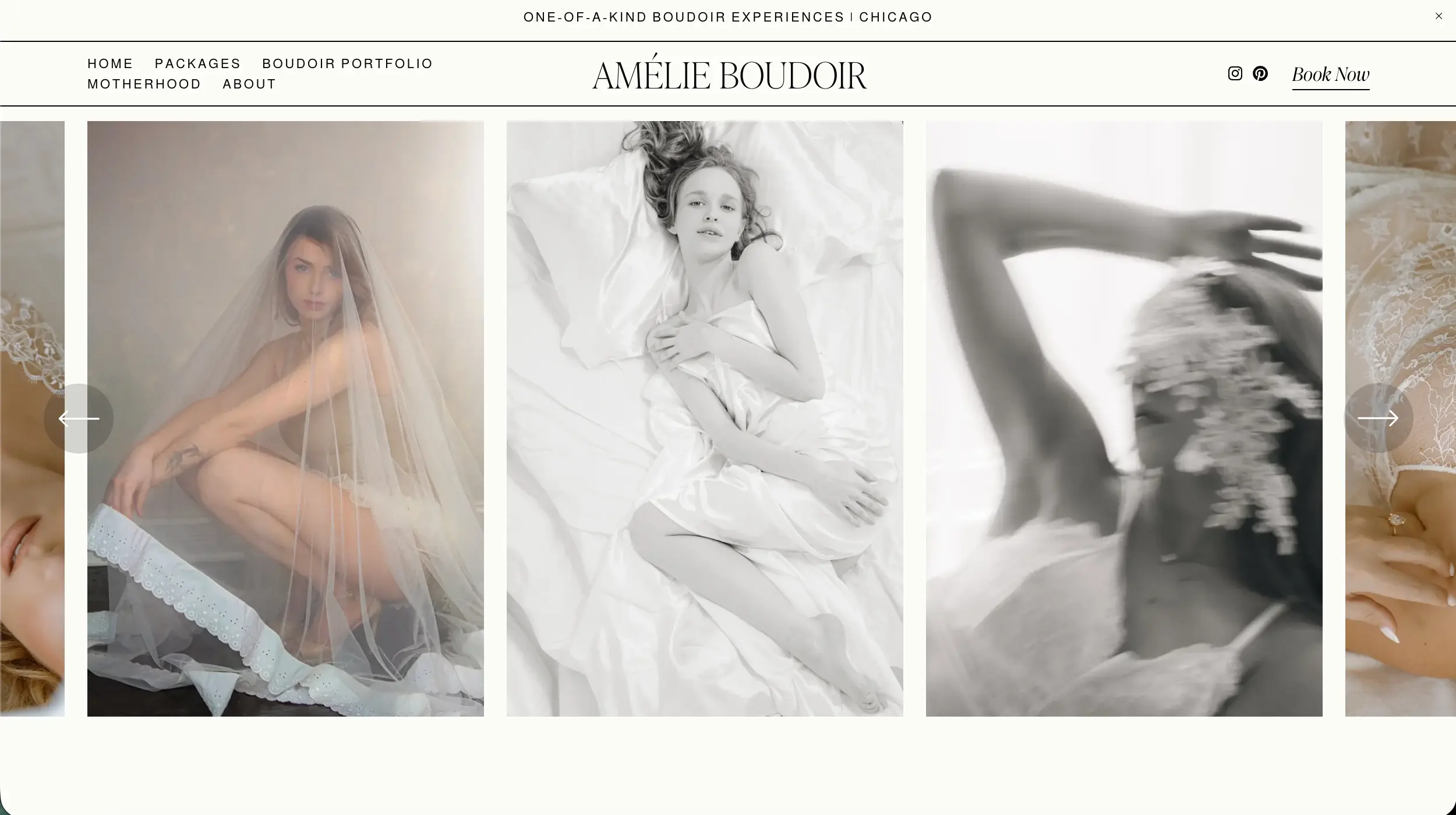 Amelie Boudoir photography website homepage example