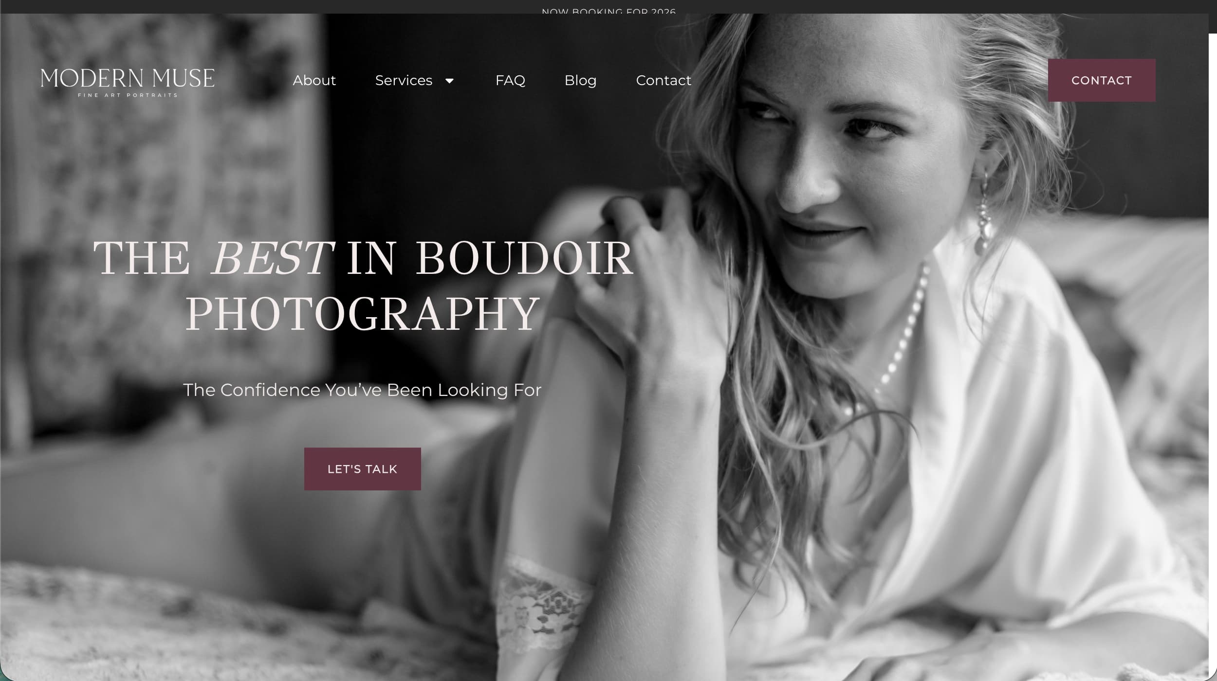 Modern Muse Boudoir photography website homepage example