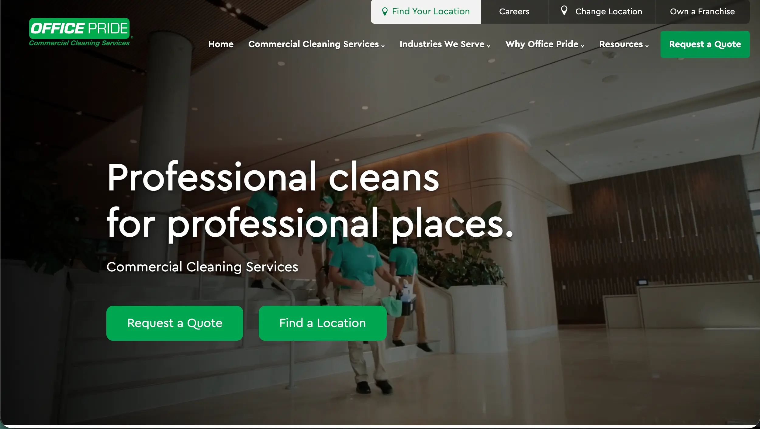 Office Pride commercial cleaning website example