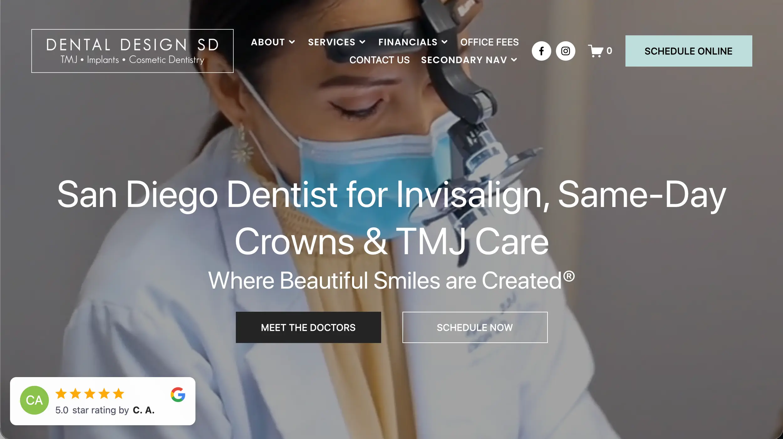 Dental Design SD website homepage example