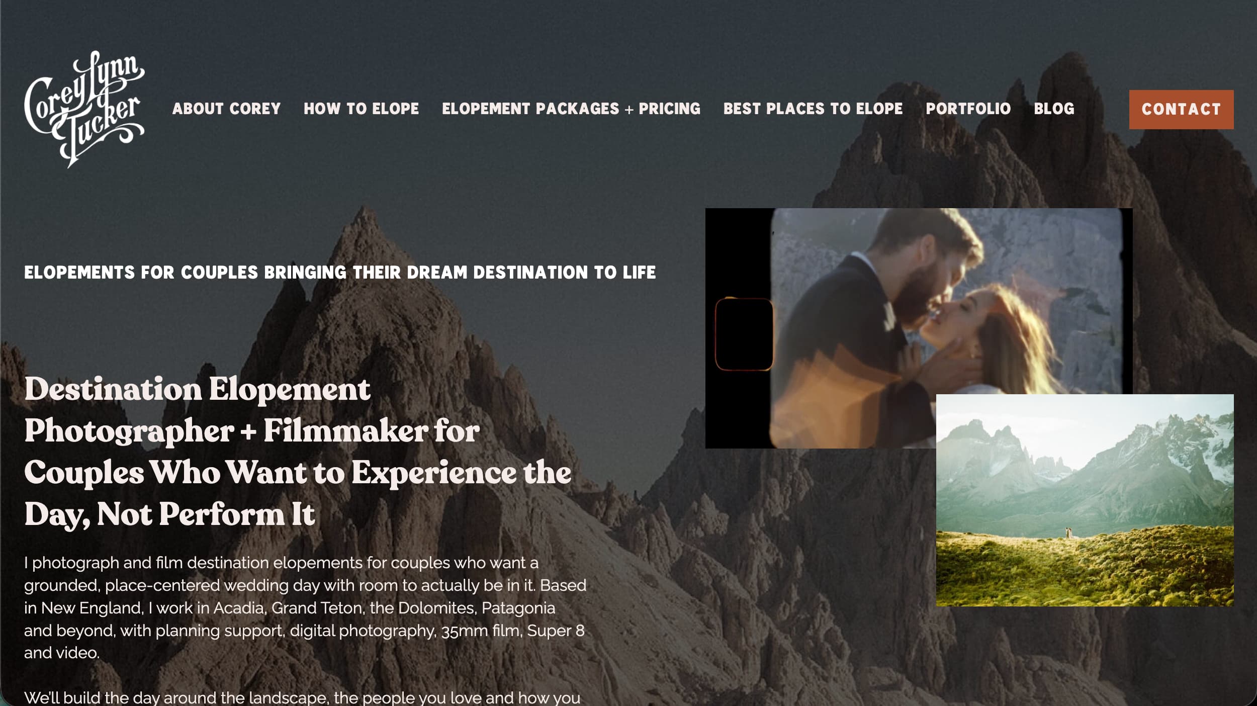Corey Lynn Tucker Photography elopement photographer website example