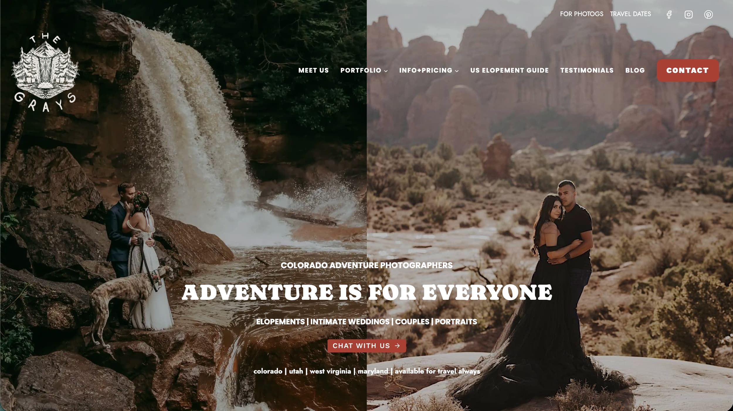 The Grays adventure elopement photographer website example