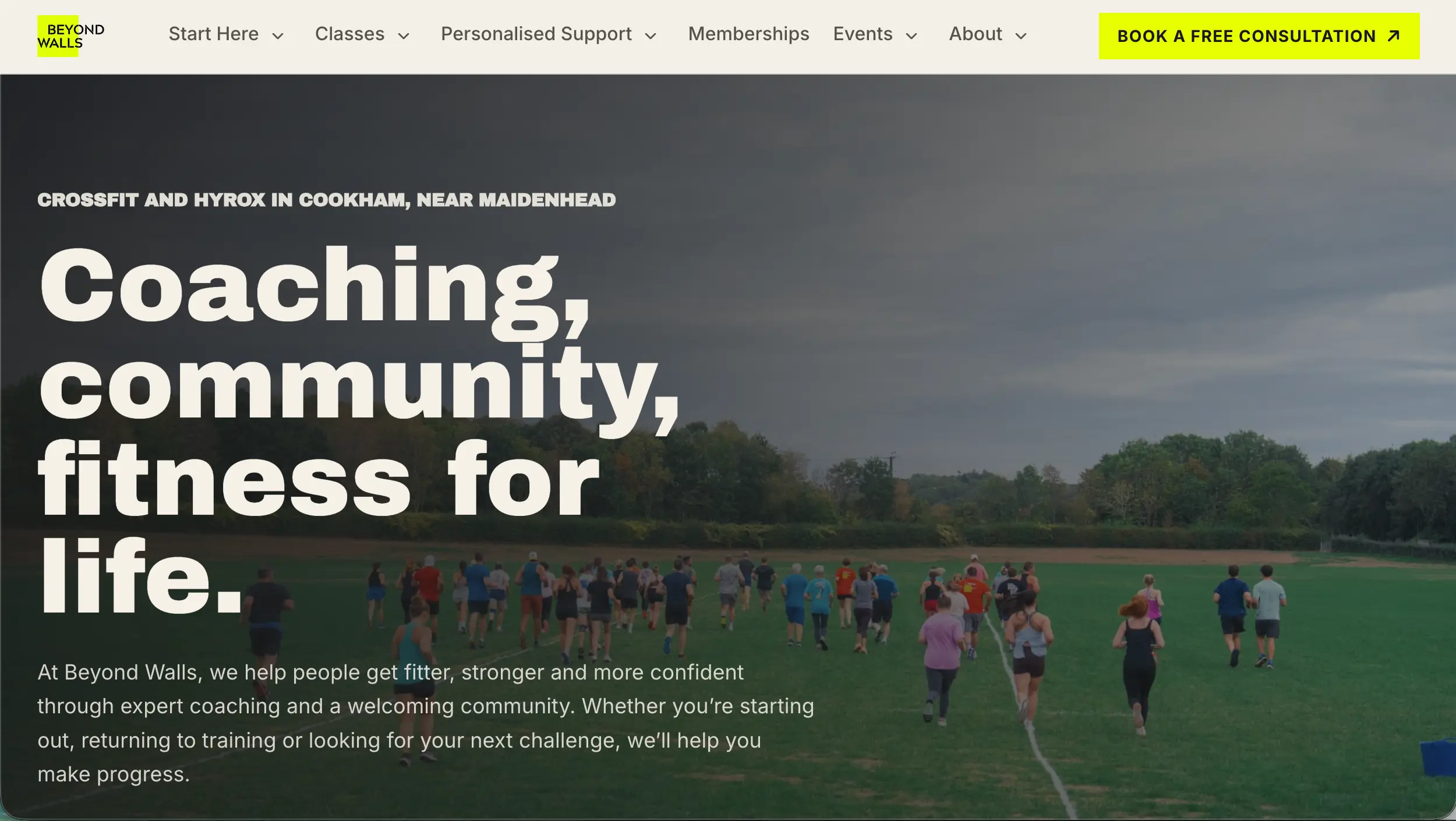 Beyond Walls gym website design example