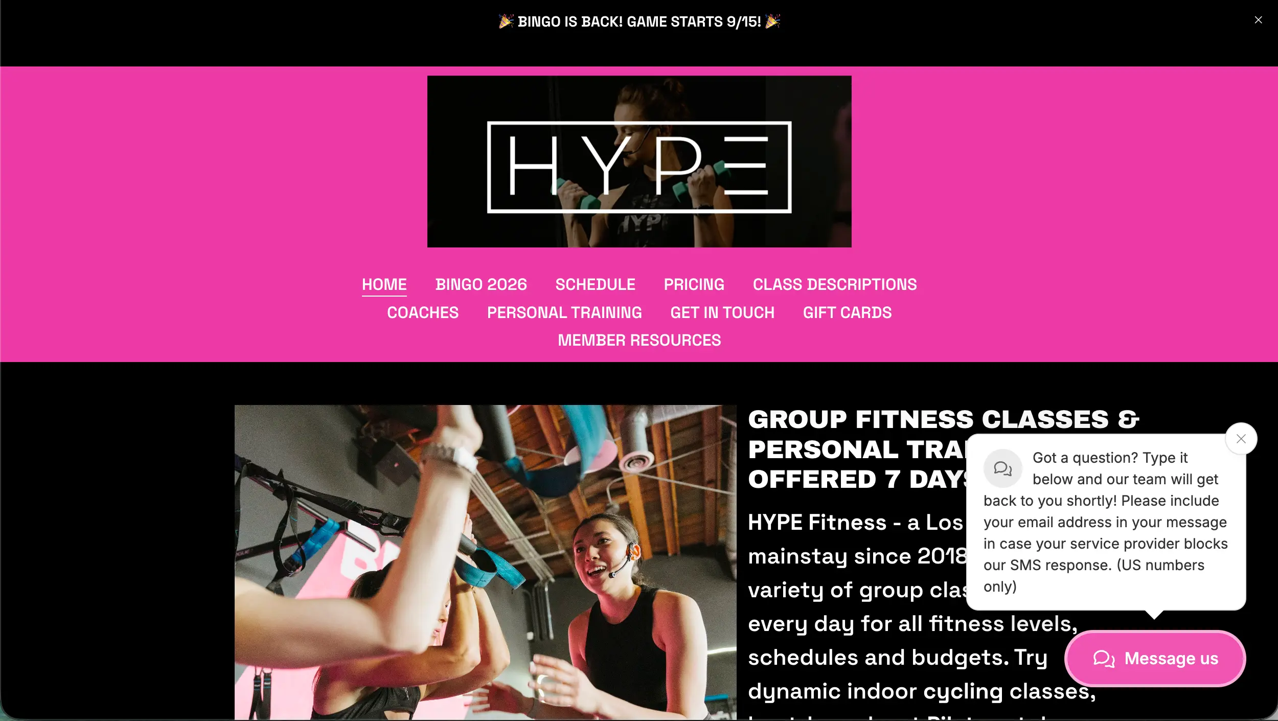 HYPE Fitness gym website design example