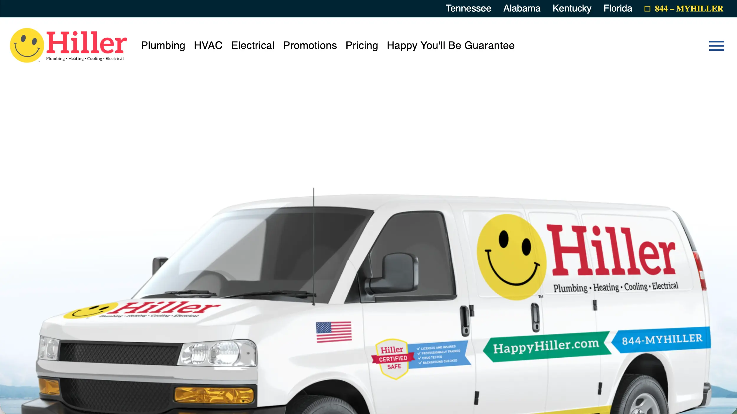 Happy Hiller HVAC website homepage example