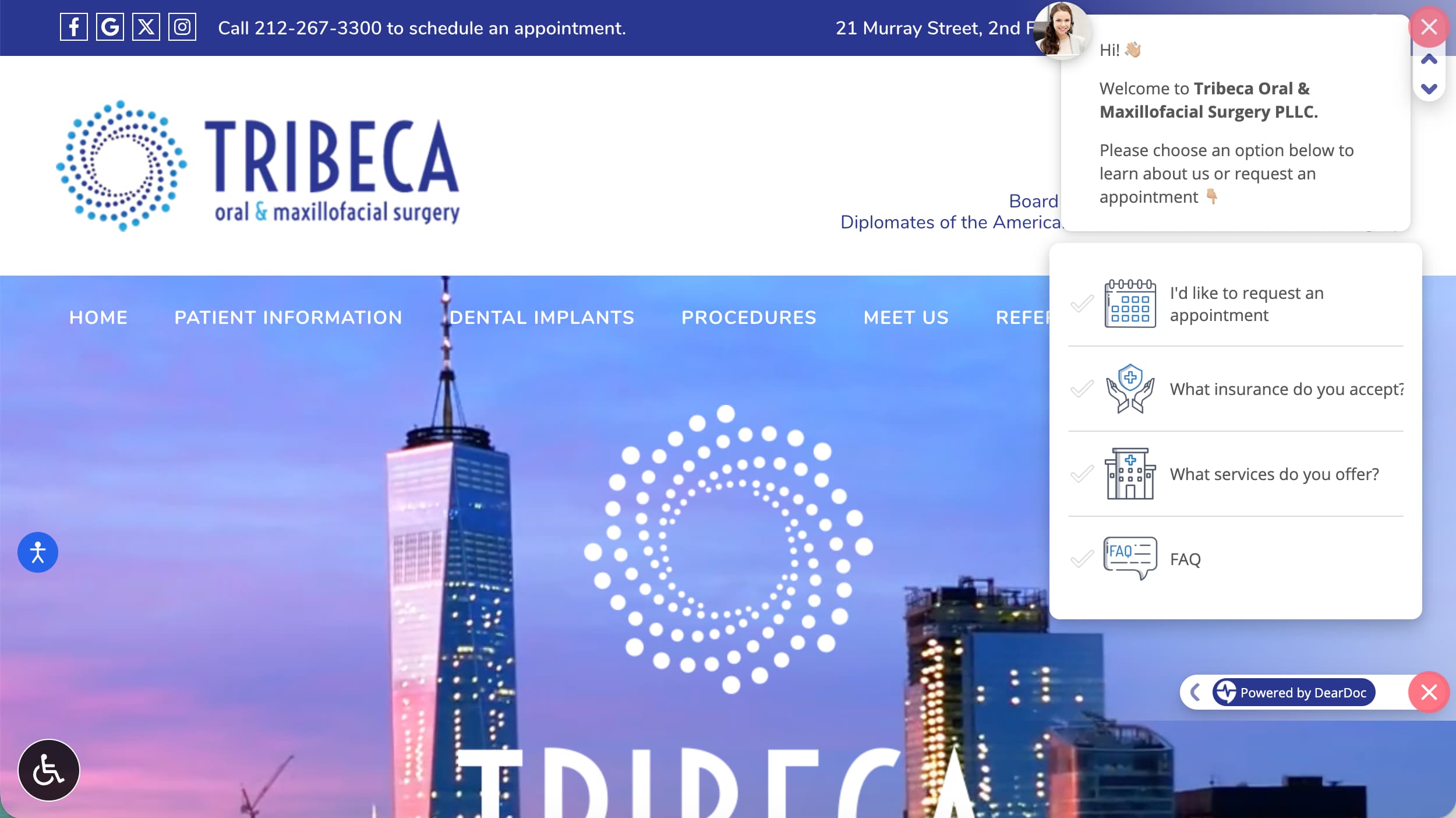 Tribeca Oral and Maxillofacial Surgery website homepage example