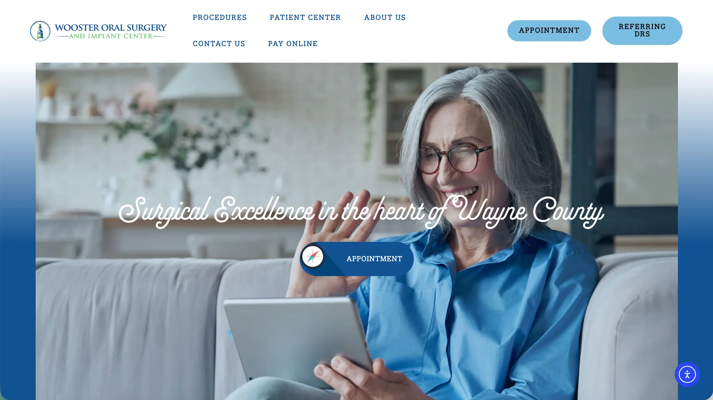 Wooster Oral Surgery and Implant Center website homepage example