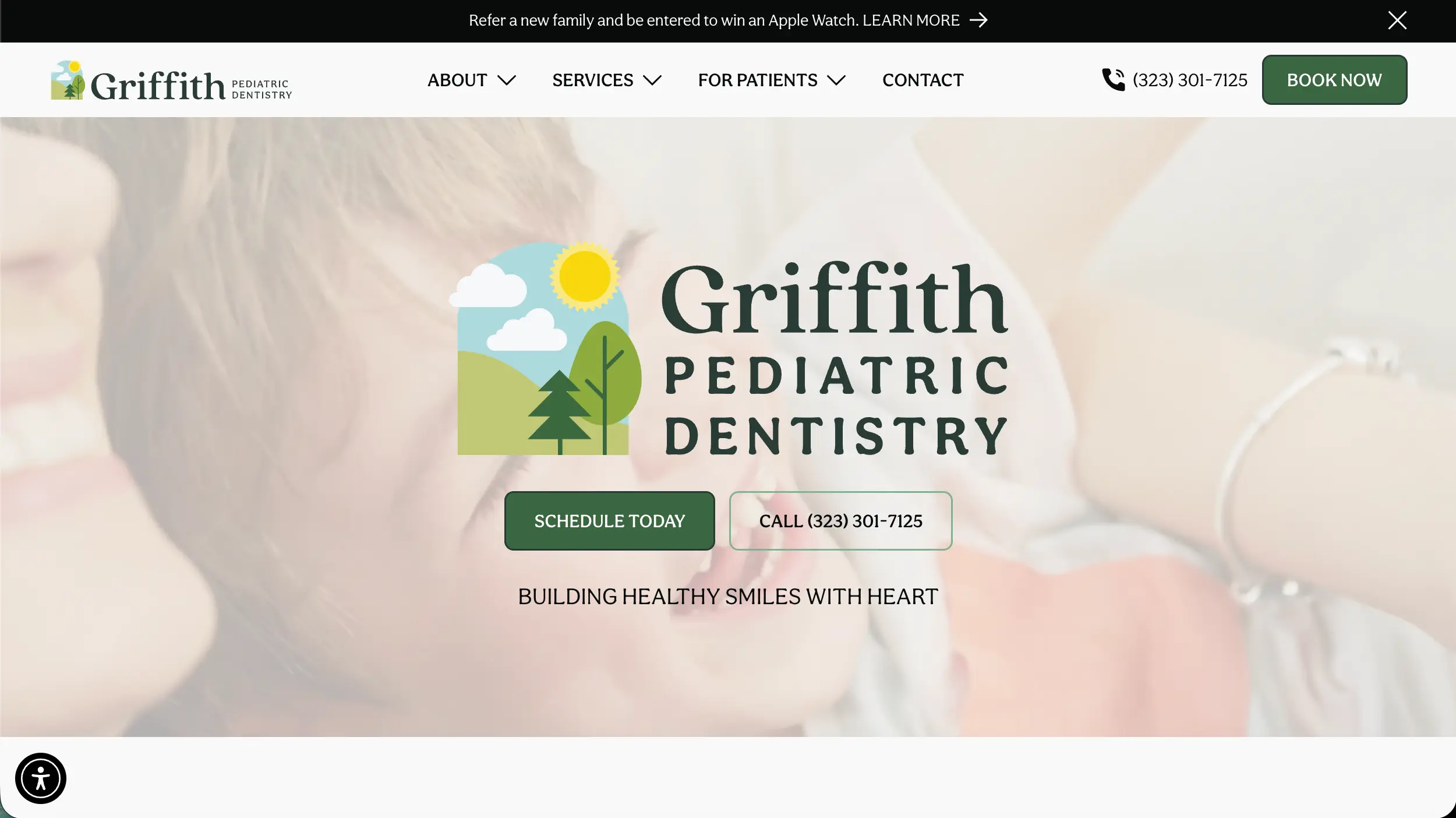 Griffith Pediatric Dentistry website homepage example