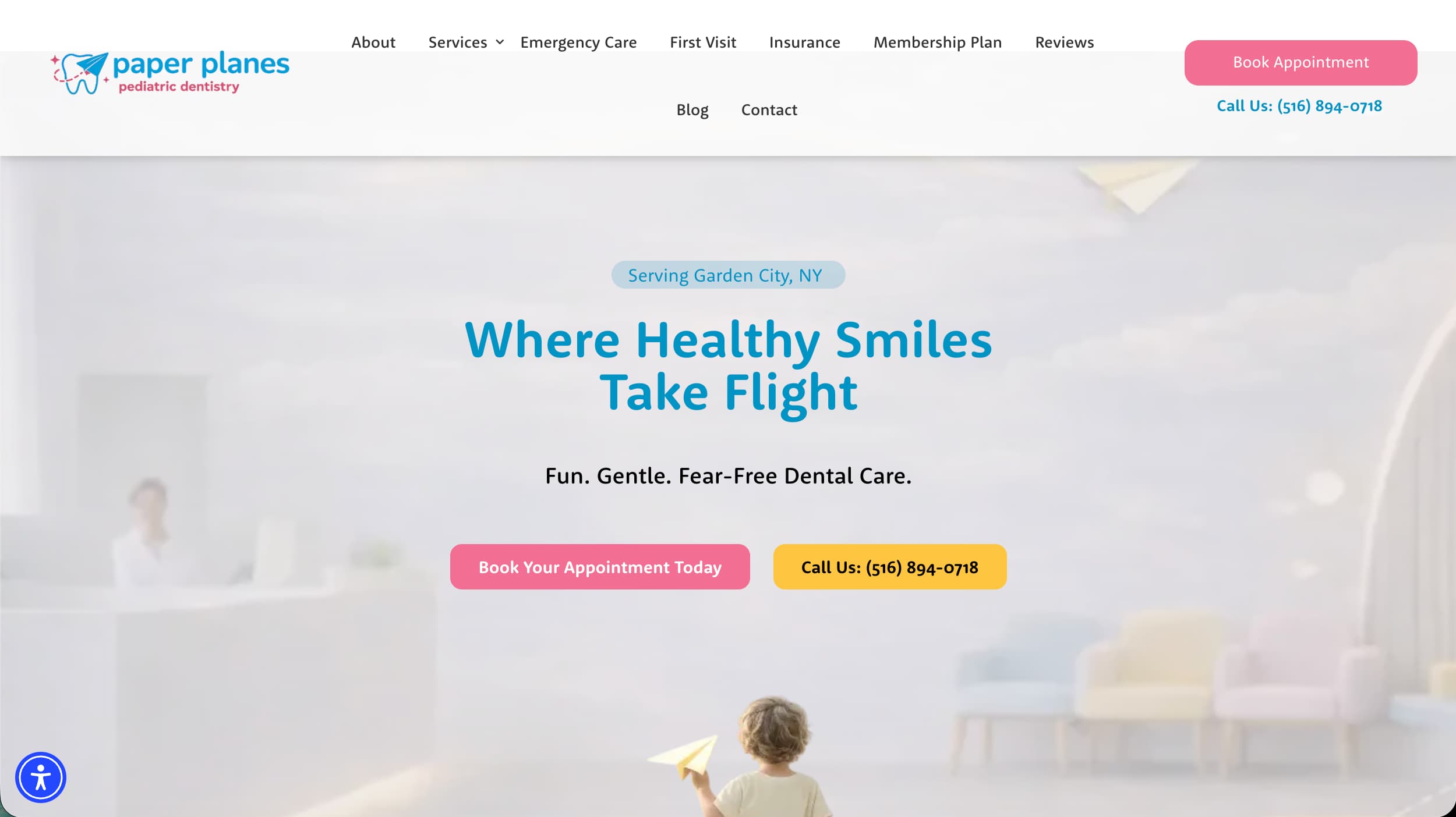 Paper Planes Pediatric Dentistry website homepage example