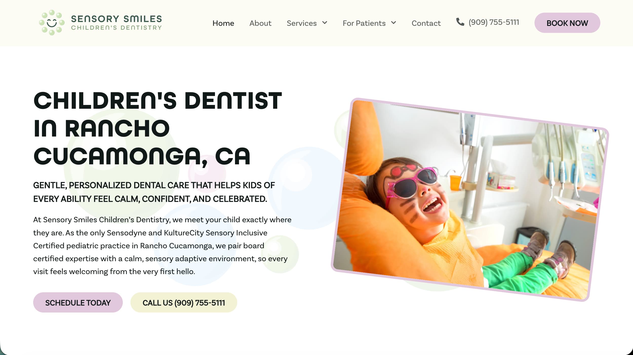 Sensory Smiles Children's Dentistry website homepage example