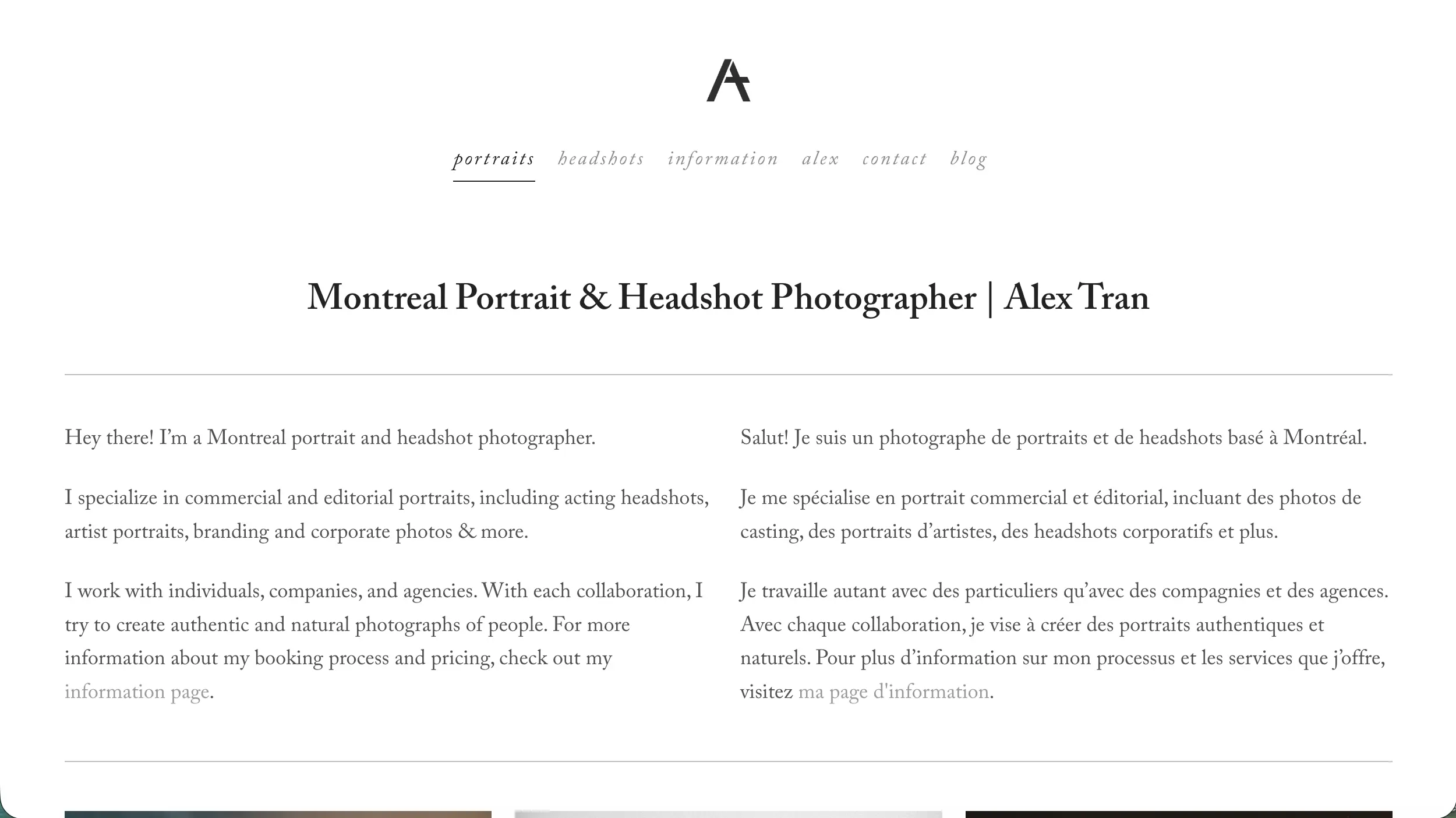 Alex Tran portrait and headshot photographer website example