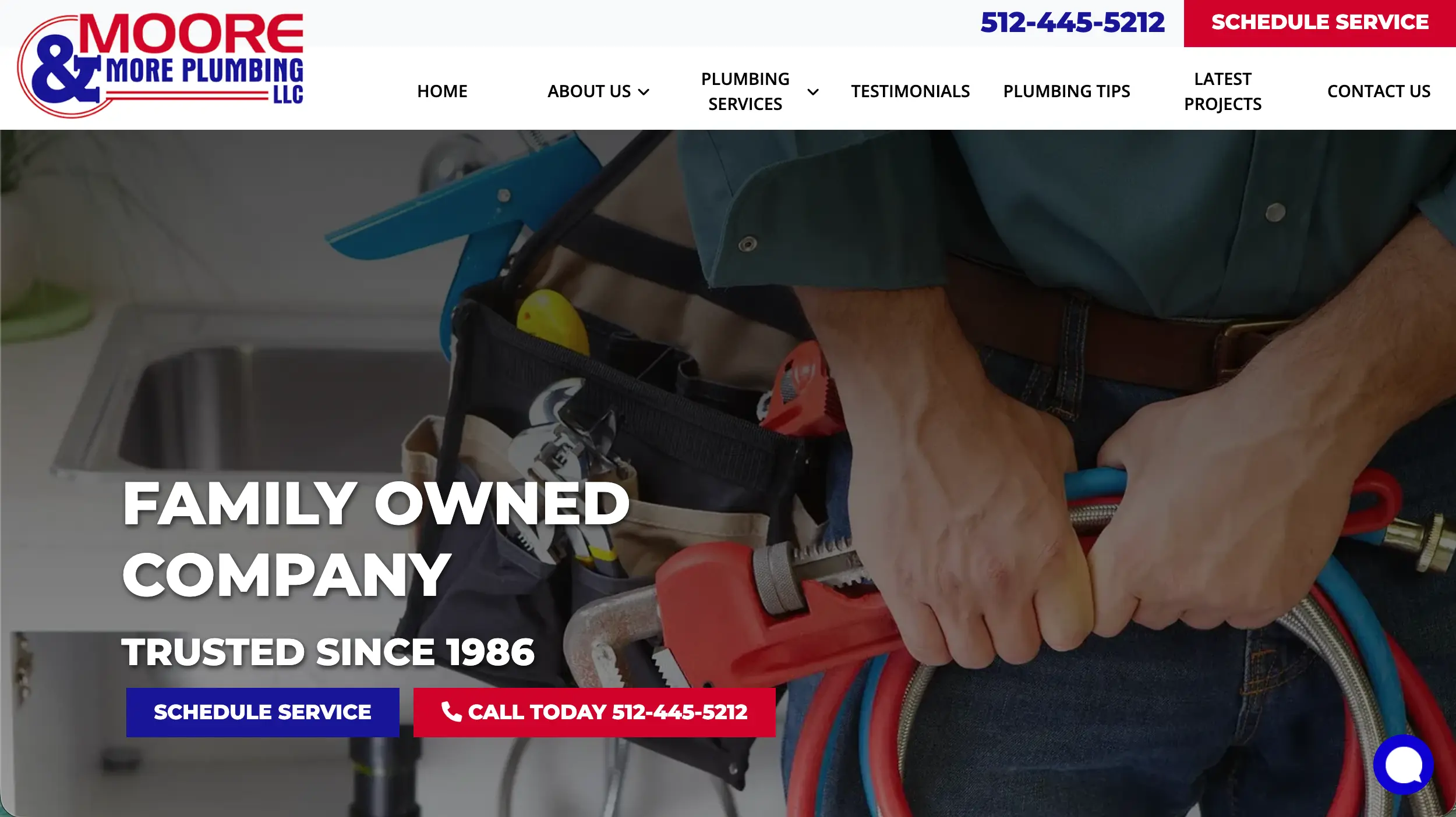Moore and More Plumbing website homepage example