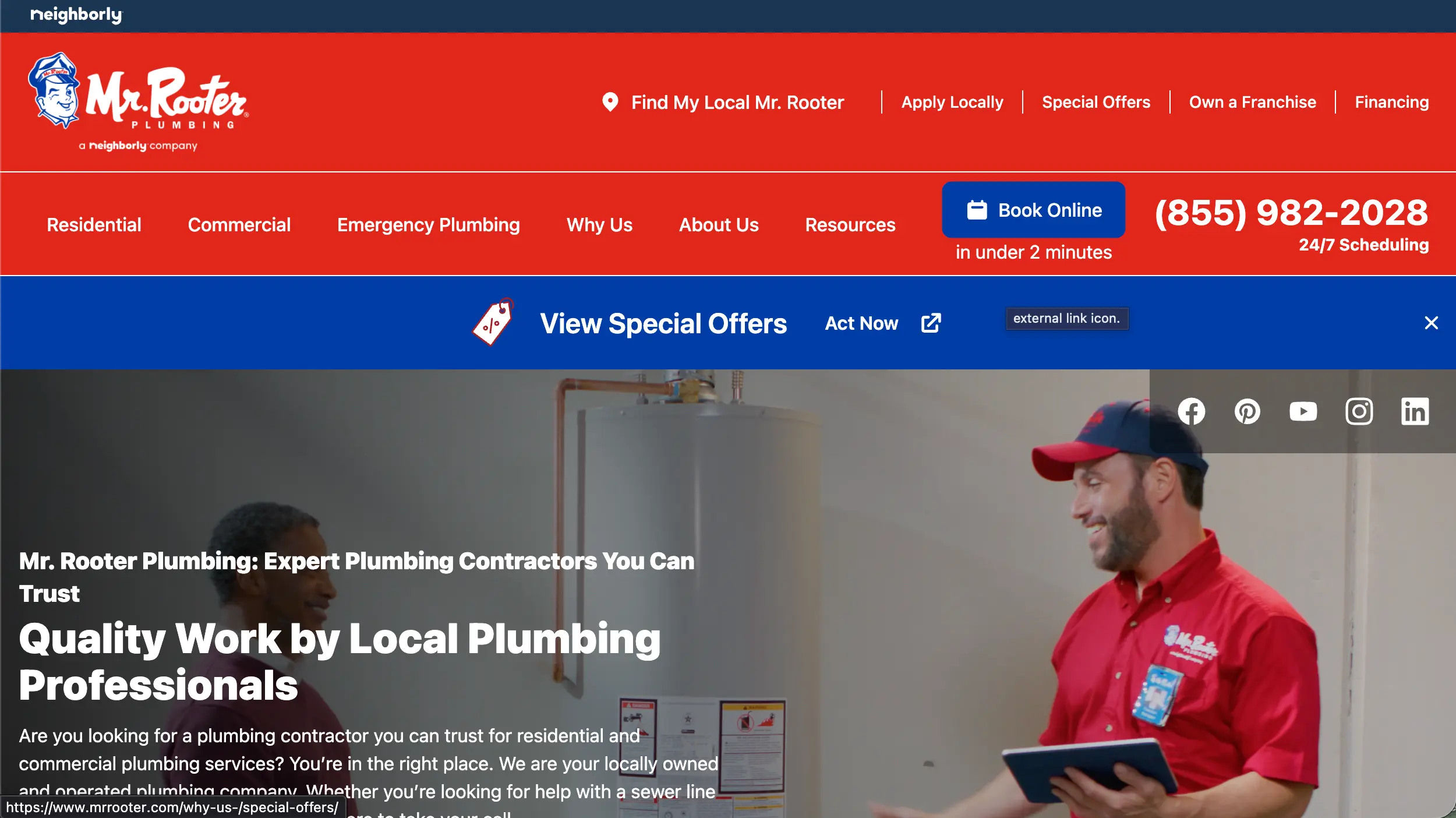 Mr. Rooter Plumbing website homepage example