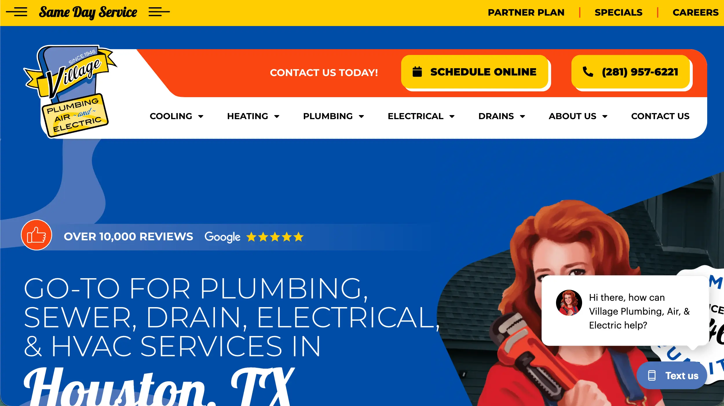 Village Plumbing Air and Electric website homepage example