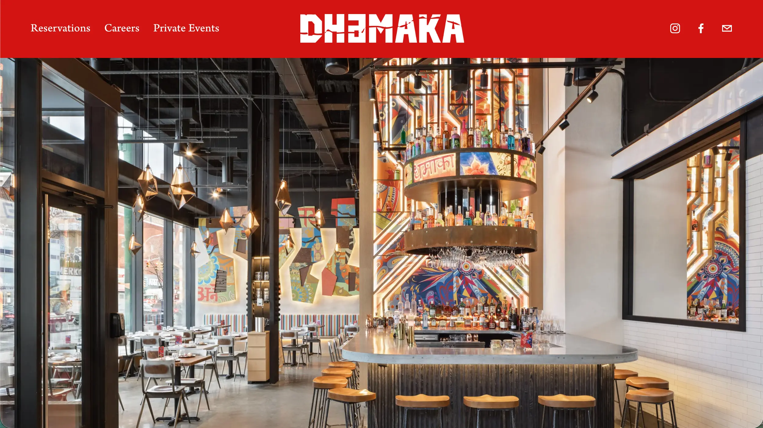 Dhamaka restaurant website homepage example