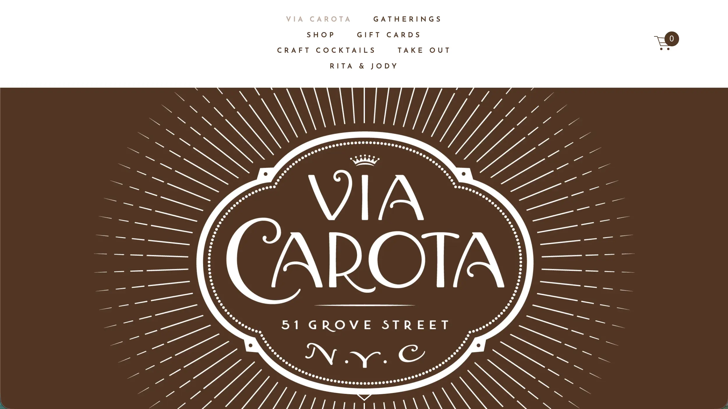 Via Carota restaurant website homepage example