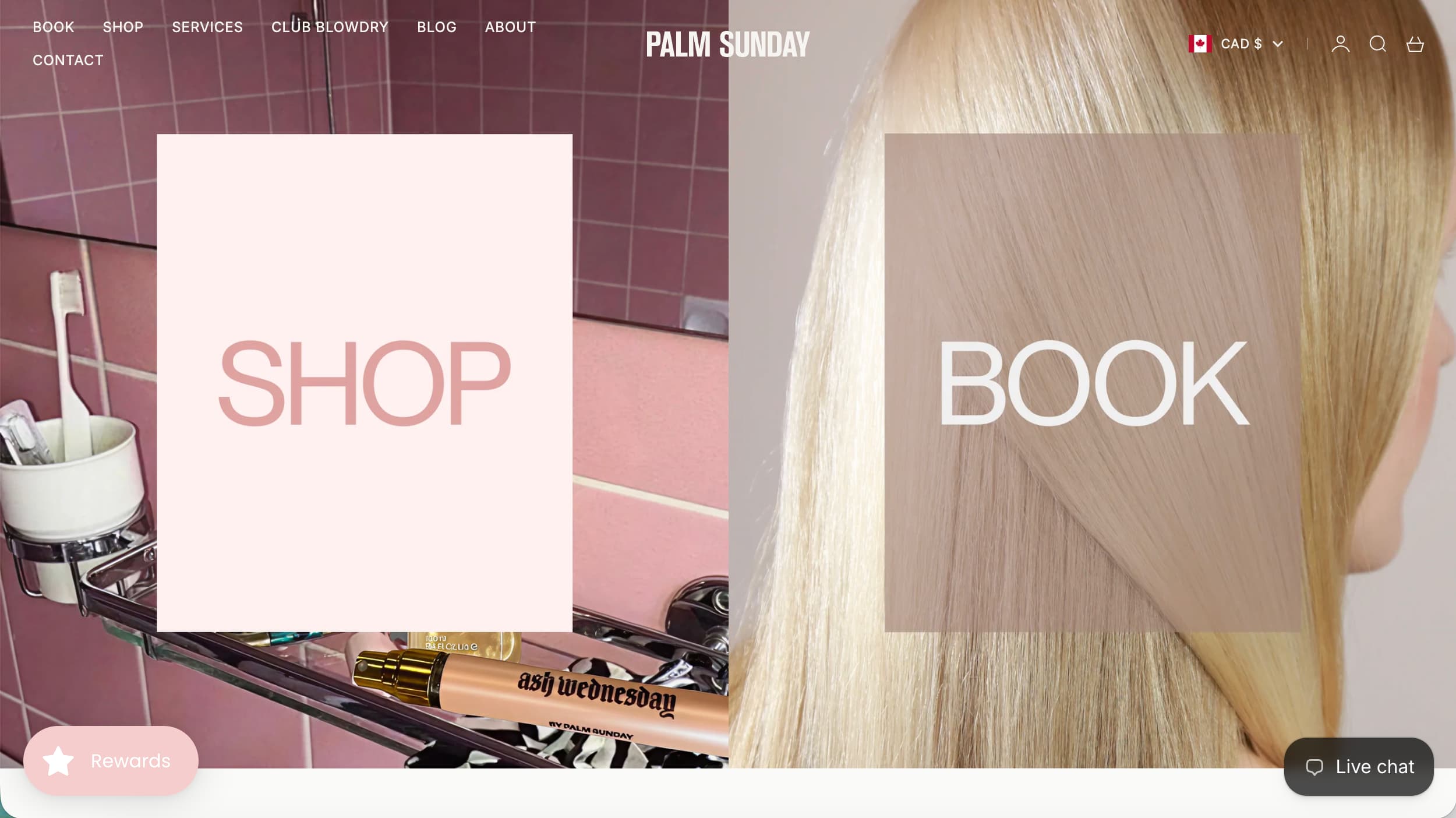 Palm Sunday salon website homepage example